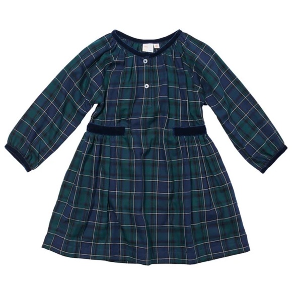 Elizabeth Plaid Long Sleeve Dress in Green and Navy (Size 7)